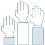 Icon of three hands raised in the air